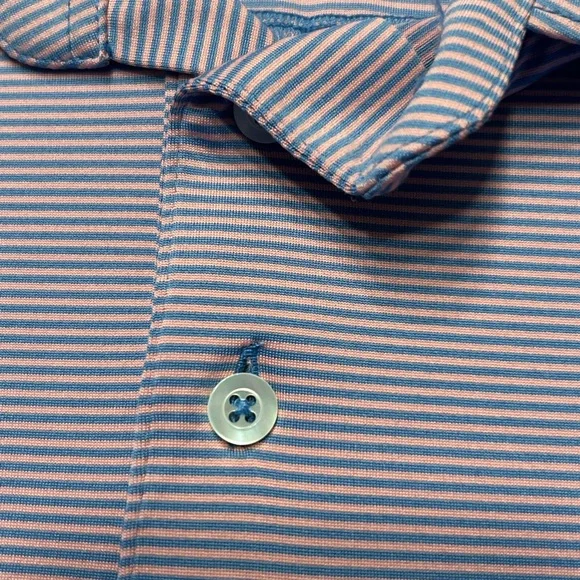 Rhoback Polo Shirt Mens XL Pink Blue Striped Short Sleeve Performance Golf - Picture 3 of 6